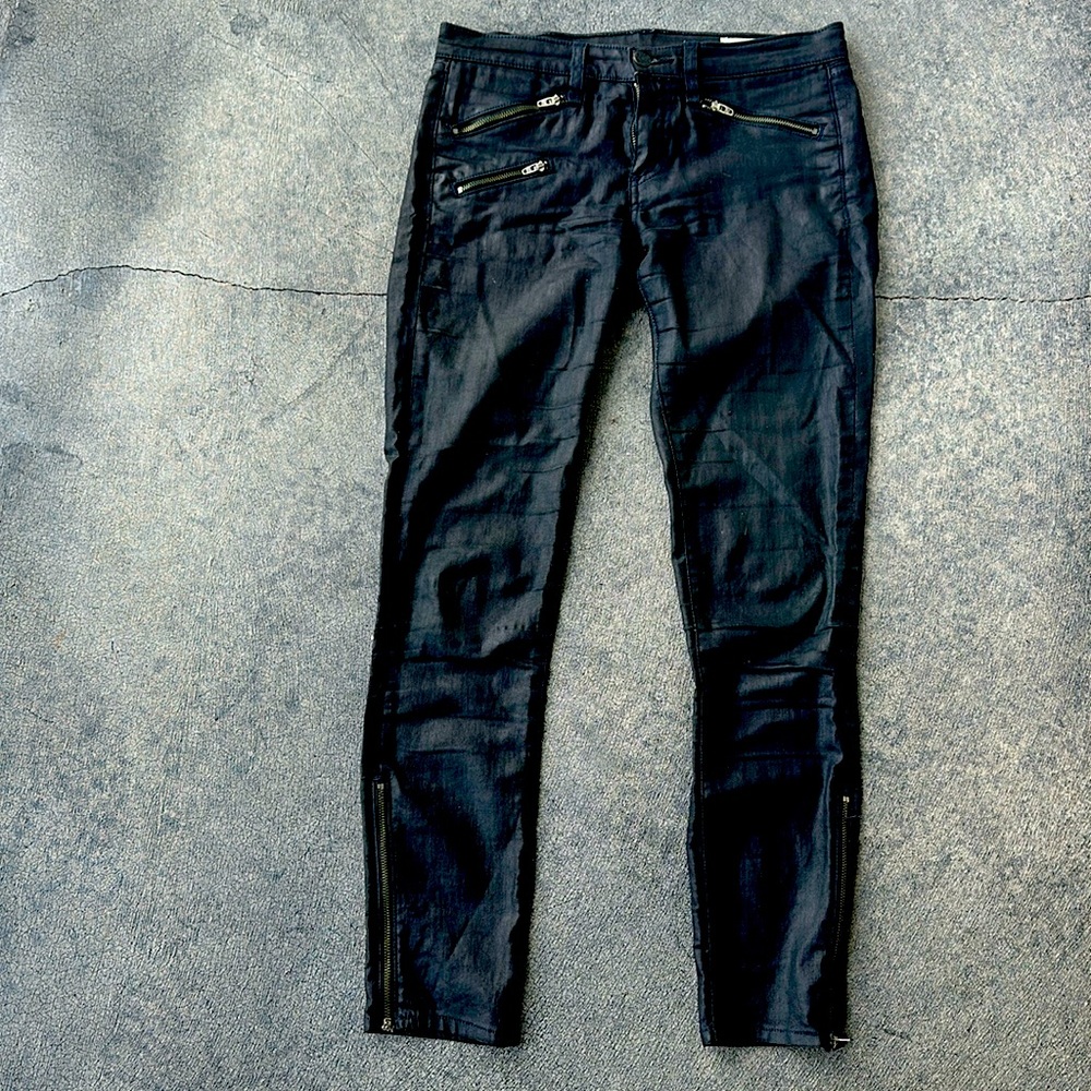 Rag and Bone Black waxed cotton mid rise skinny-ish pants